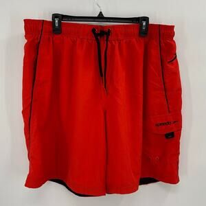 Speedo Swim Shorts Mens XXL Cargo Pocket Red Black Mesh Lined Board Shorts Beach